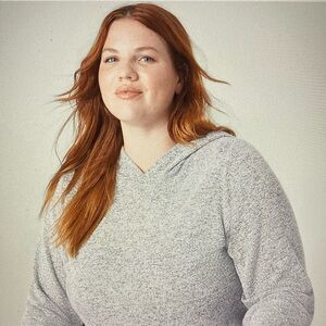 NWT - Relaxed Long-Blouson-Sleeve Hoodie Crop Top Color: Hacci Grey Heather